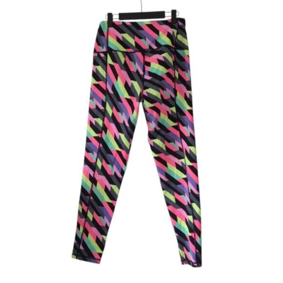 Victoria's Secret Barbie Retro 80s Geometric Patchwork Gym Cyberpunk Leggings L - Picture 3 of 8